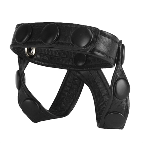 The Macho Collection v-Style Cock Ring and  Ball Divider - Black