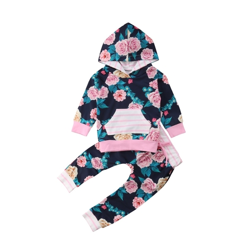 New Fashion Newborn Baby Girls Floral Striped Long