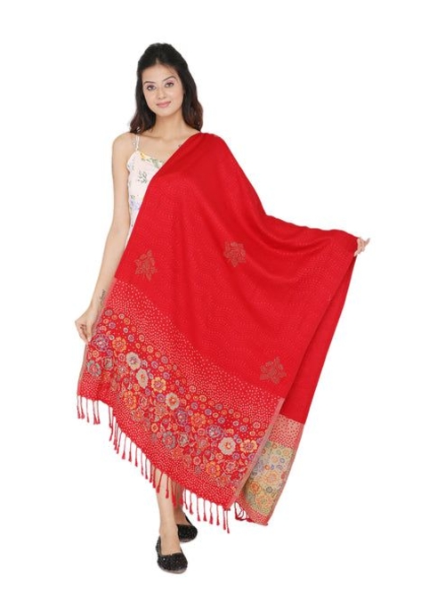 Elegant Acrylic & Viscose Stylish Motif Print Stole for Women Red