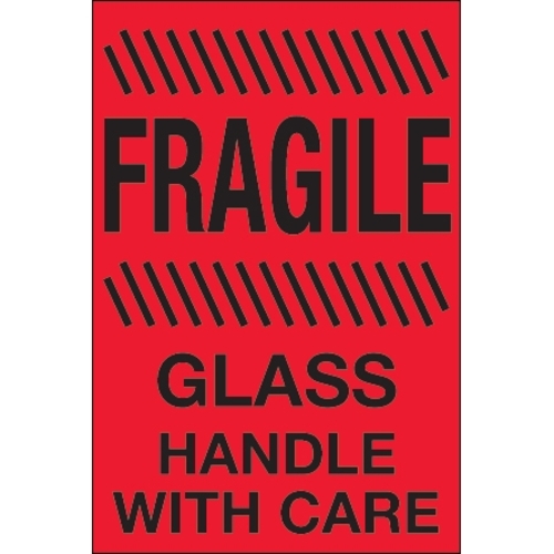 Tape Logic DL1188 4 x 6 in. - Fragile - Glass - Handle with Care Fluor