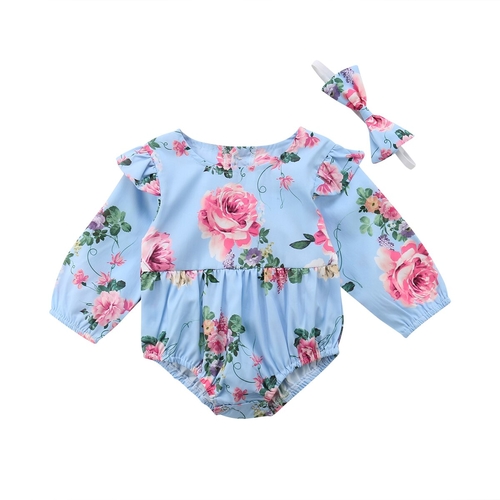 Newborn Baby Girl Pink Floral 2Pcs Romper