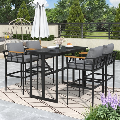 Steel Outdoor Dining Set with Acacia Wood Armrest Suitable For Patio,