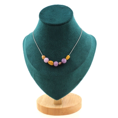 Mookaite + matte purple Mica 7 beads 8 mm necklace.