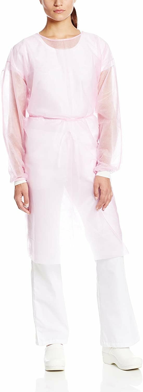 EZGOODZ Disposable Isolation Gowns. Pack of 10 Pink SPP 25 gsm Frocks.
