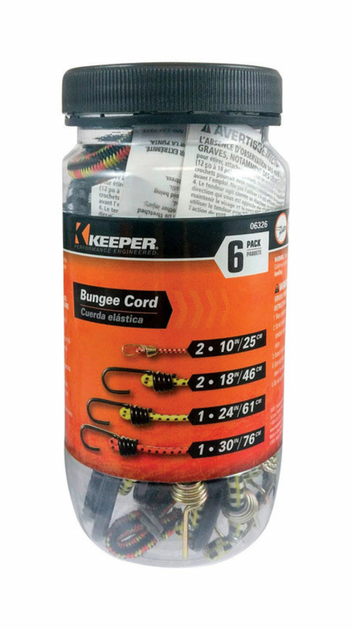 Keeper 8865222 Bungee Cord, Assorted - Pack of 6