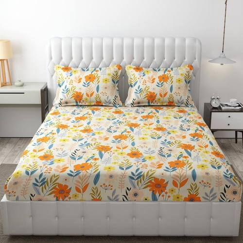 Cotton Elastic Fit Printed King Size Double Bed Bedsheet KING SIZE