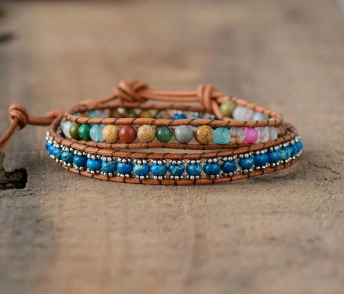 Leather Bracelets Colorful Natural Stones 2