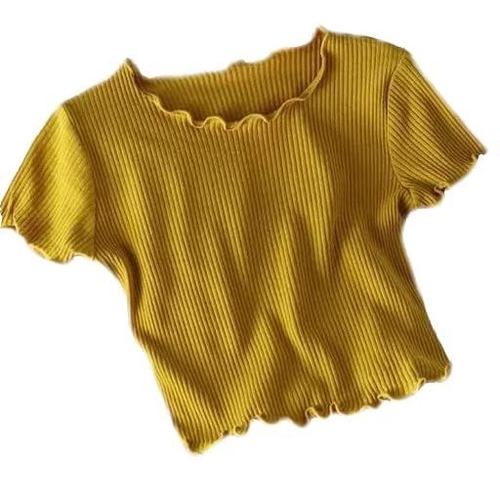 MUSTARD Half Sleeve top Girl's Women's Ribbed Half Sleeve Top with