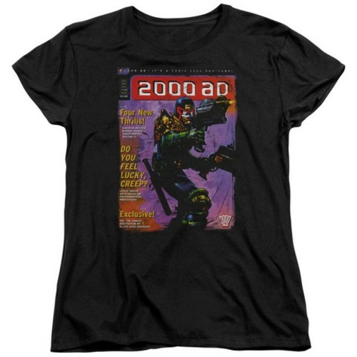 Trevco Judge Dredd-1067 Short Sleeve Womens Tee- Black - Large