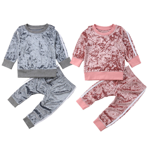 Spring Autumn Little Girls Velvet Clothes 2Pcs