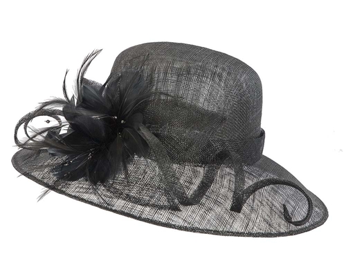 Large black racing hat with bow