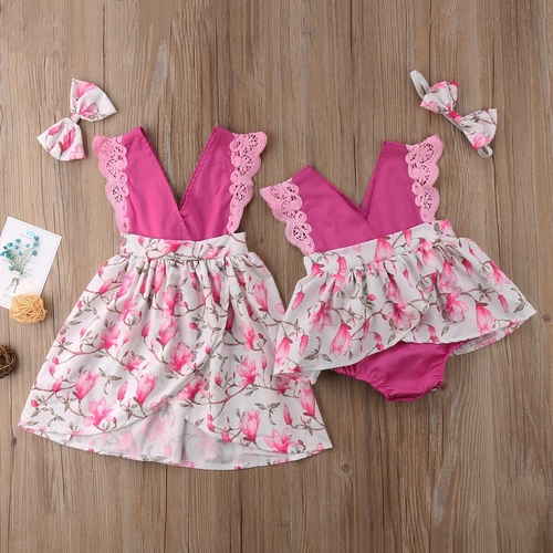 Peach Flower Pink Sisters Matching Set