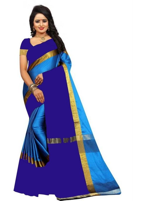 Blue Color Cottn Silk  Saree