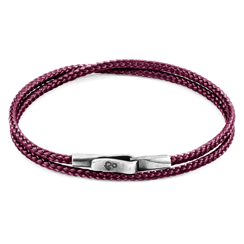 Aubergine Purple Liverpool Silver and Rope Bracelet