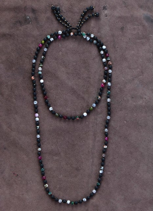 Energy Necklace New Lava Stones with Onyx Long