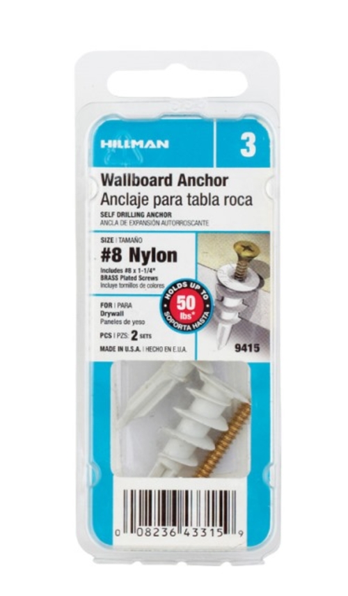 Hillman 9415 No.8 Wallboard Anchor  Brass - pack of 6