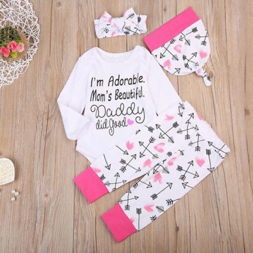 4Pcs Newborn Baby Girls Cotton Letter Print Long