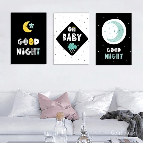 Nordic Canvas Moon Cartoon Painting Moon Letter