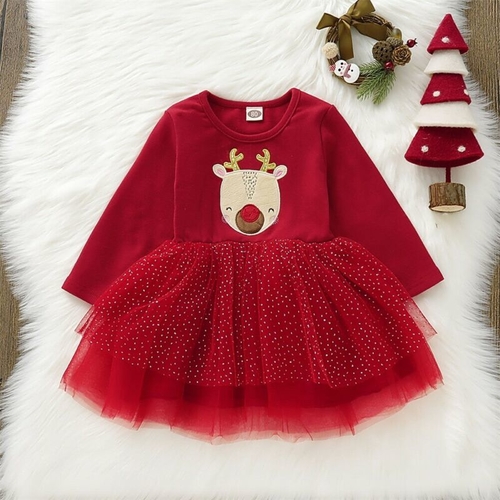 Emmababy 2020 Xmas Red Deer Dress For Toddler Kid