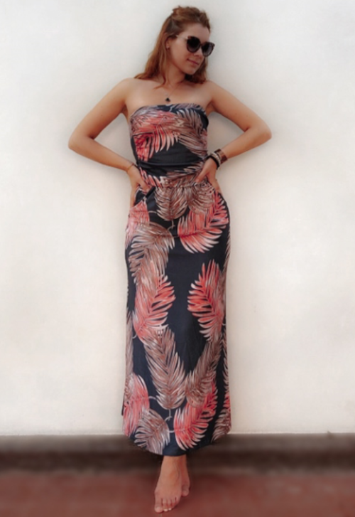 Orange Bohemian Bandeau Floral Print Maxi Dress