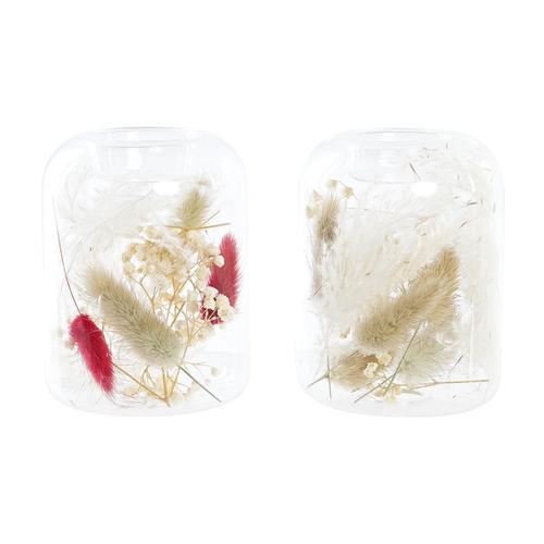 Candleholder DKD Home Decor Dried flower 8 x 8 x 11 cm Crystal Beige