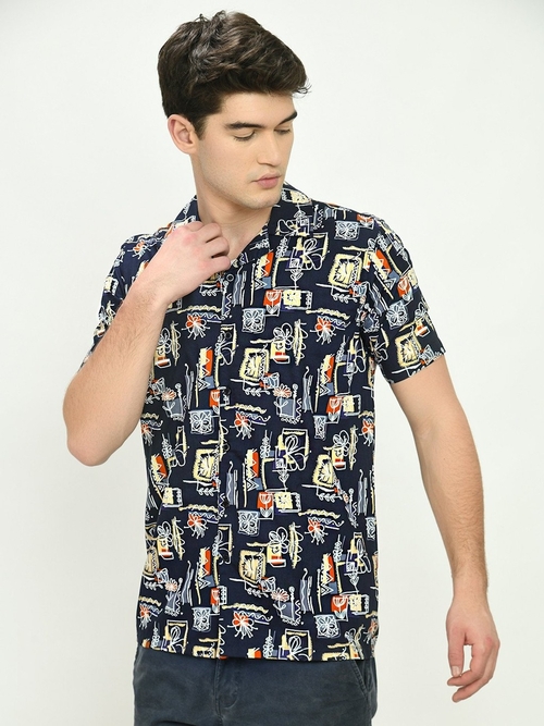 Abstract Printed Casual Shirt (Size-L) (Color-DARK BLUE)