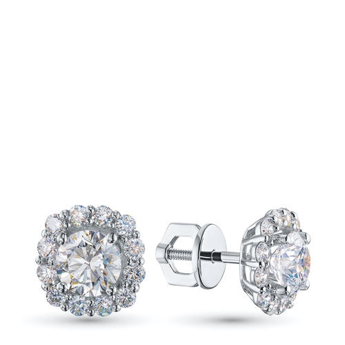 White Gold Earring Studs with 26 Round-Cut Lab-Created Diamonds 2.63