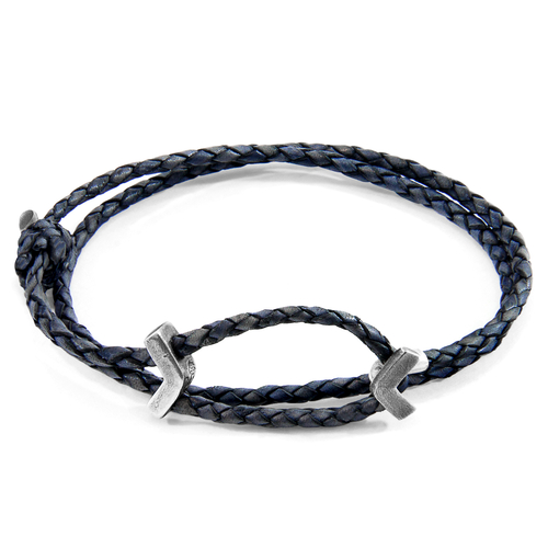 Indigo Blue William Silver and Braided Leather SKINNY Bracelet