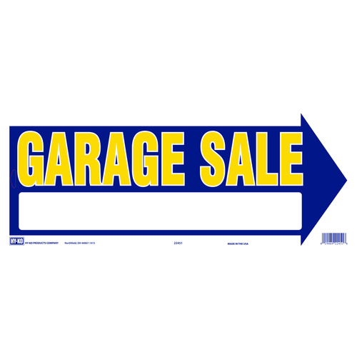 Hy-Ko 5992797 9 x 18 in. English Garage Sale Arrow Polystyrene Sign - 