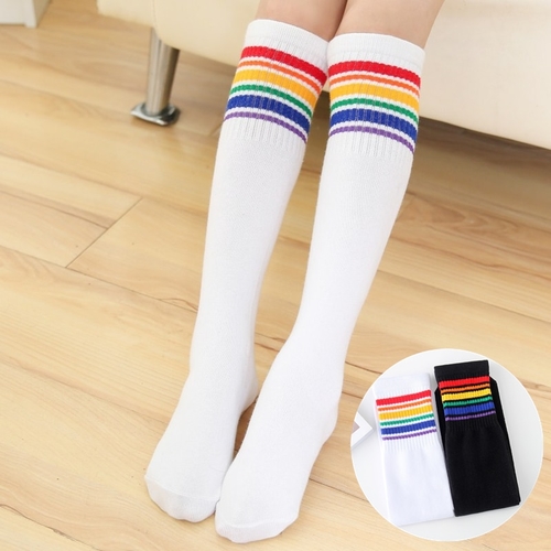 Girls Knee High Socks Kids Boys Football Stripes