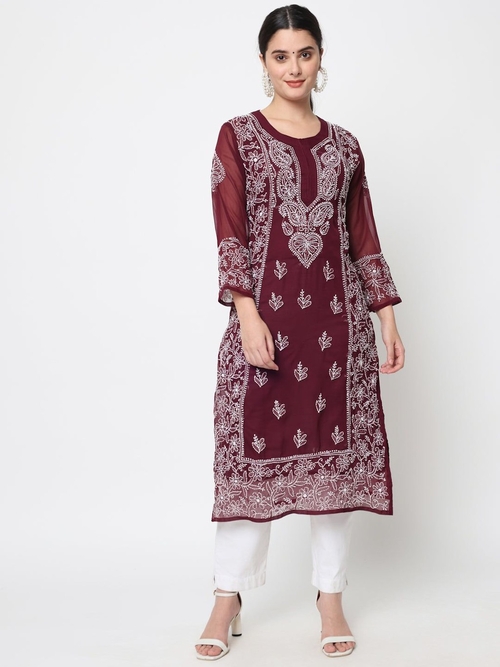 Chikankari Kota Cotton straight Kurta with Matching Slip (Size-XL)