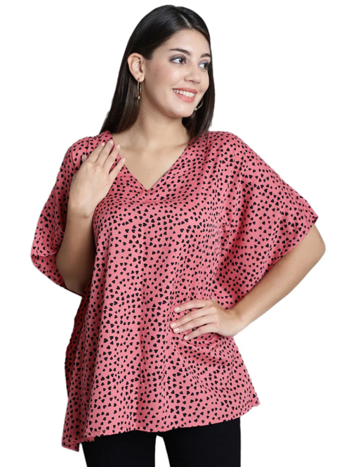 Pink Quirky Print Kaftan Top(SizeM)(ColorPink)