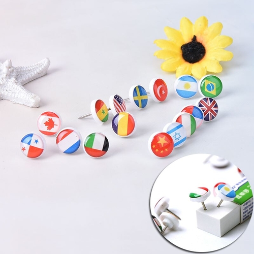 16 Pcs/Box National Flag Glue Push Pins Map Tacks