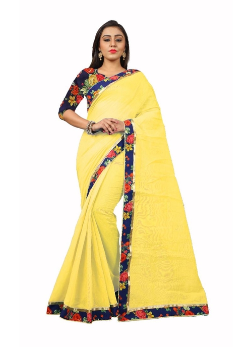 Yellow Color Chanderi  Saree