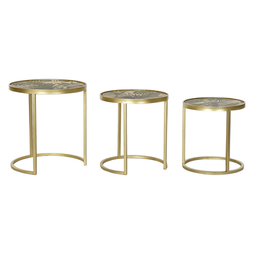 Set of 3 tables DKD Home Decor Golden Metal MDF Green Tropical (47 x