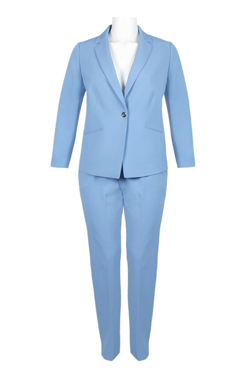 Tahari ASL Notched Collar Long Sleeve One Button Solid Crepe Pants Set