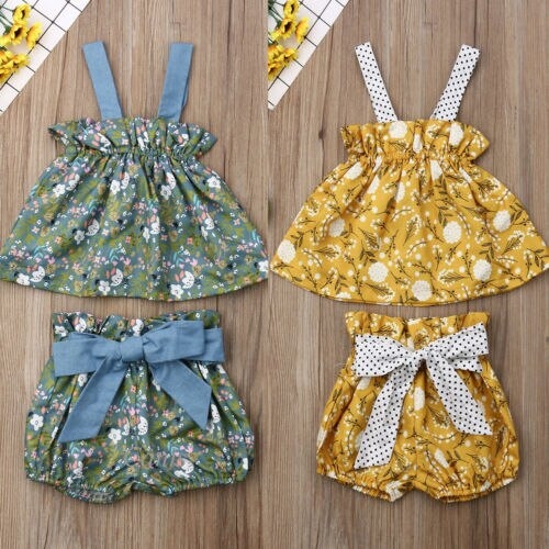 Floral Newborn Kids Baby Girls Sling Dress Bow