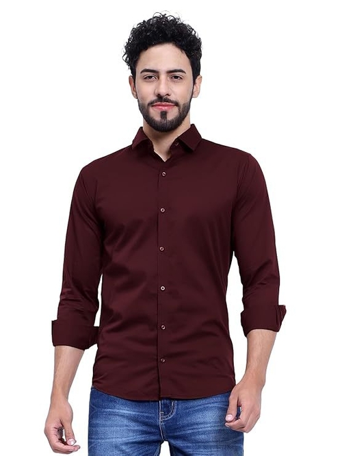 Solid Regular Fit Cotton Casual Shirt with Spread Collar & Full
