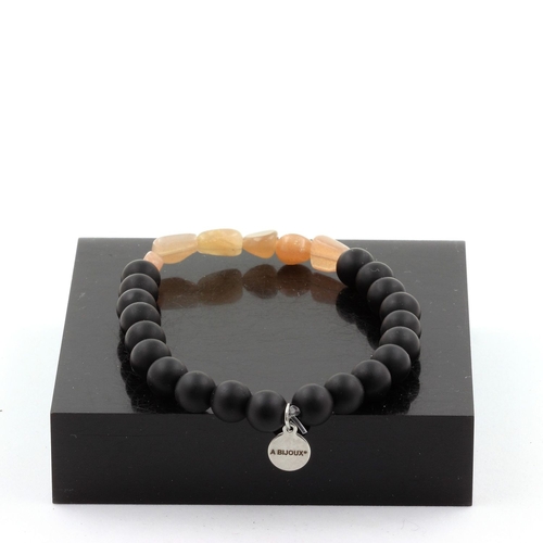 Sunstone from Tanzania + Matte Black Onyx 8 mm beads Bracelet.