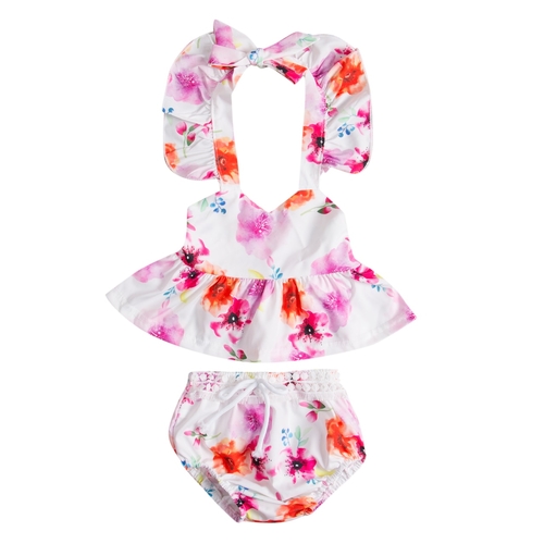 2017 Baby Girl Summer Floral Halter Clothing Set