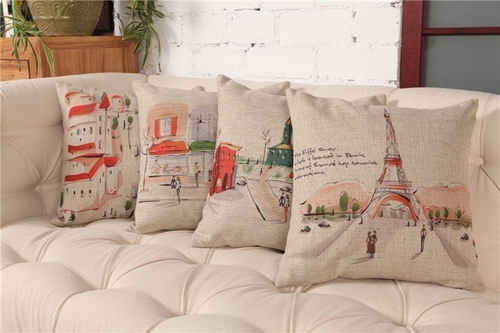  American Village Style Linen Printed Pillow 