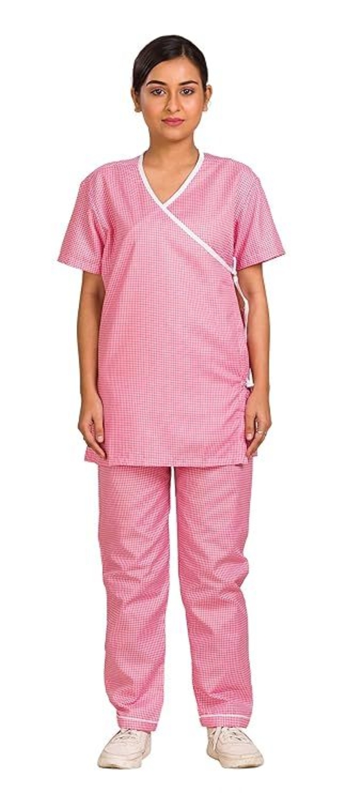 Unisex Reusable Poly Cotton Patient Dress Front-Open Overlap (Size-M)