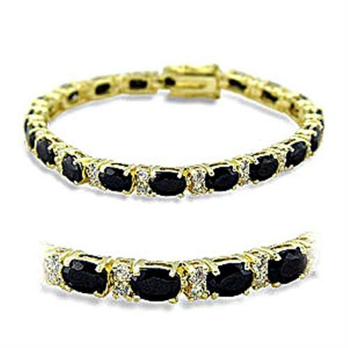 Women Gold Brass Bracelet with AAA Grade CZ in Jet - 7 in.