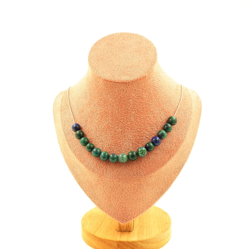 Azurite Chrysocolla 15 beads 8 mm necklace.