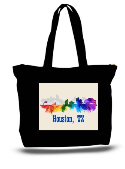 Houston TX 1885 Skyline Watercolor Art XL Tote Bag  Grocery