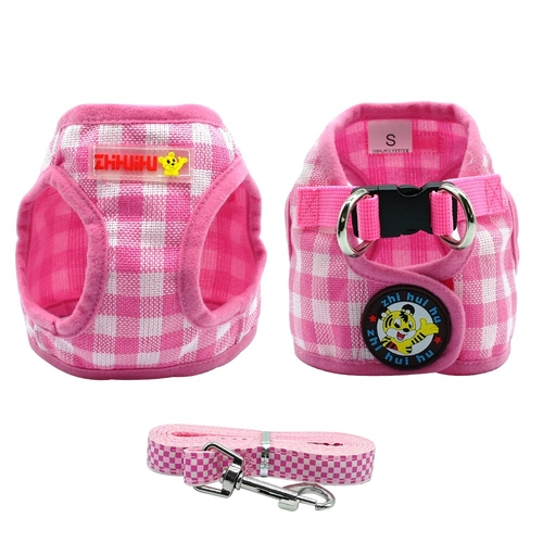Plaid Dog Harness Vest And Lead Leash Padded Pet
