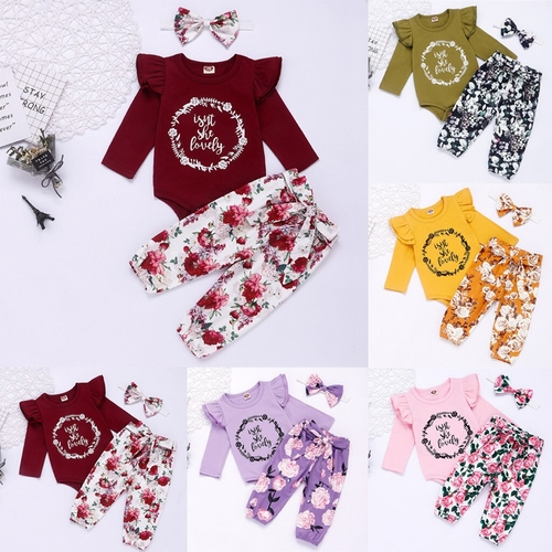 Toddler Baby Gilrs Love Print Romper Tops+Pants