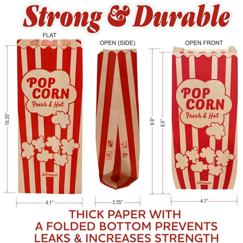 Popcorn Bags 1.5oz   Bulk Pack of 500pcs   Medium Brown & Red