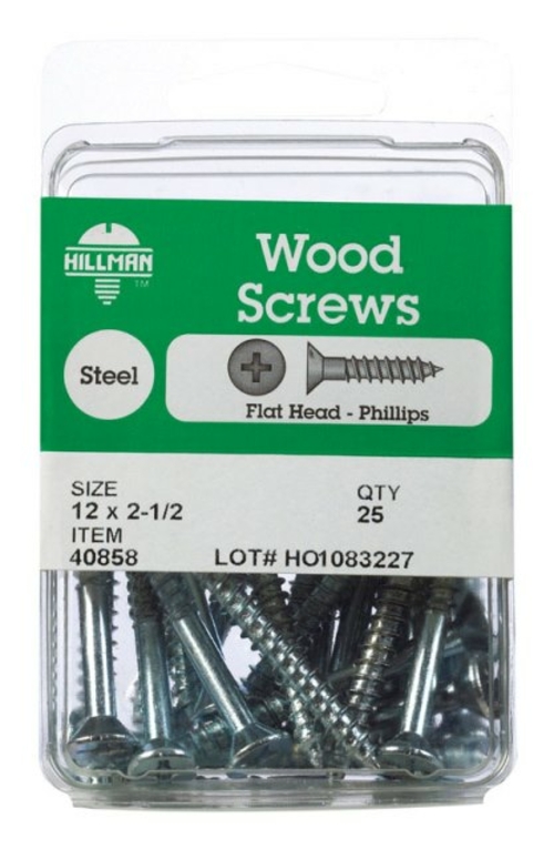 Hillman 40858 12 x 2.5 in. Phillips Zinc Plated Steel Wood Screws- pac