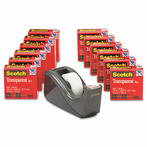 3M 600KC60 C60 Desktop Dispenser/12 Rolls Transparent Glossy Tape  1&a